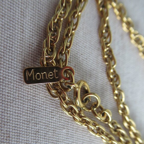 Vintage Signed Monet Extra Long Gold Tone Necklace 54" Long, From Estate - Picture 5 of 5